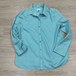 Chico’s no iron Striped Turquoise Button-Up Women's Top